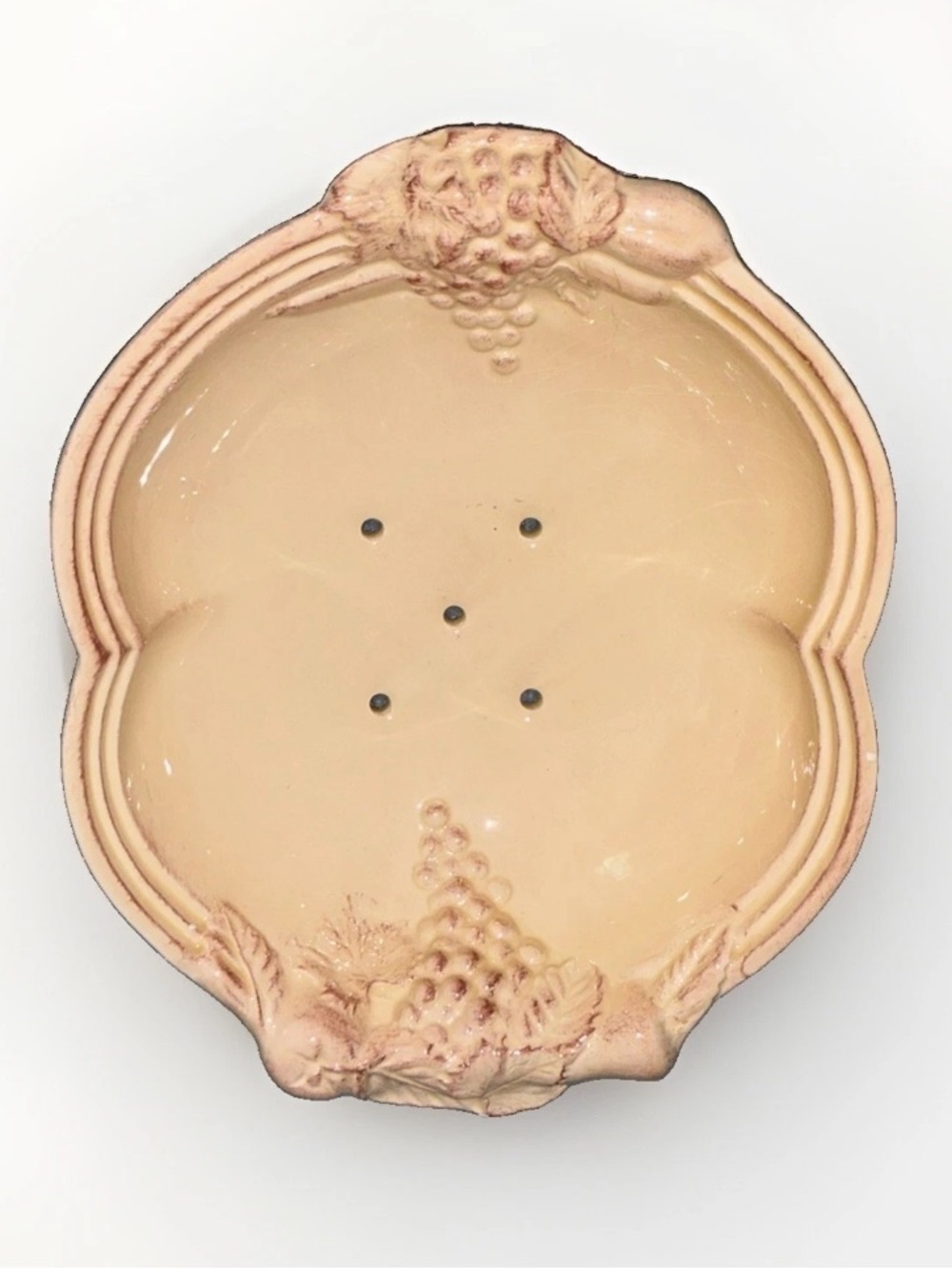 Vintage Ceramic Pottery Berry Bowl / Fruit Strainer Raised Grapes & Leaves Cream
